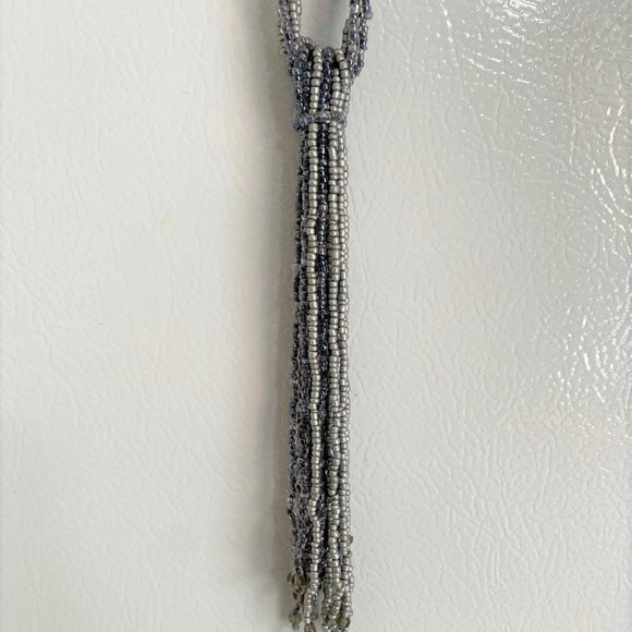 Multi-strand Glass Bead Necklace, Tie to Knot, Shades of Gray, 43" - Picture 4 of 6